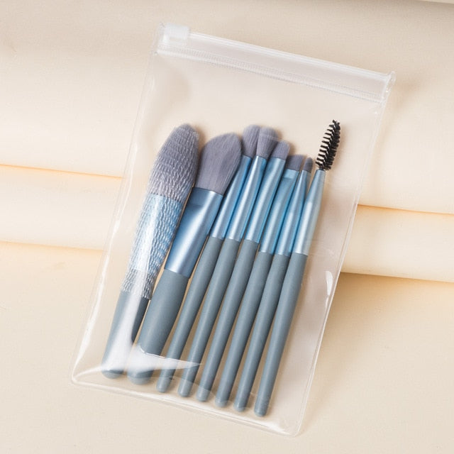 8 Piece Mini Makeup Brush Set w/ Travel Bag