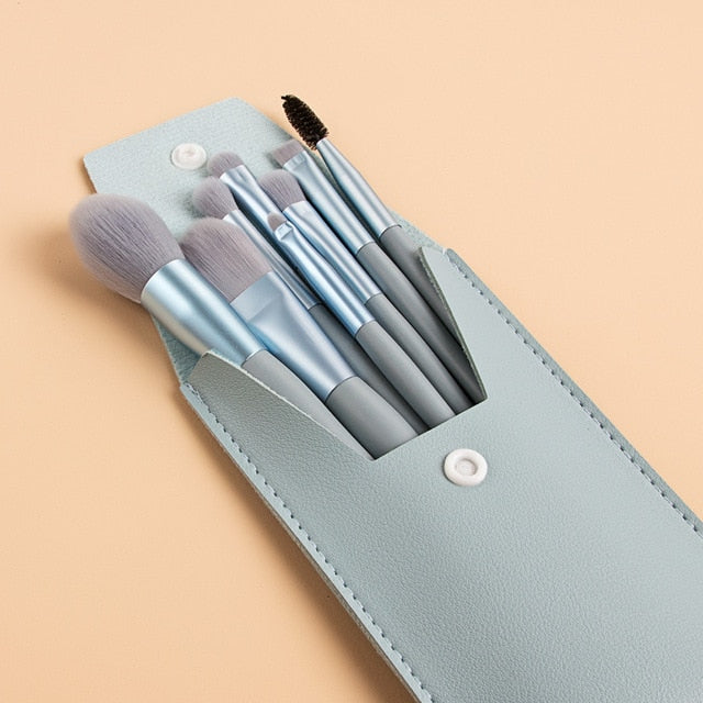 8 Piece Mini Makeup Brush Set w/ Travel Bag