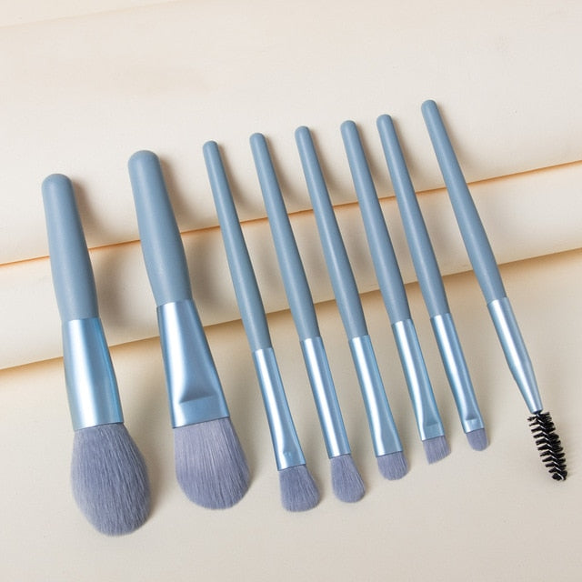 8 Piece Mini Makeup Brush Set w/ Travel Bag