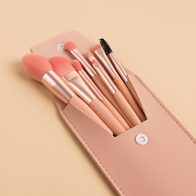 8 Piece Mini Makeup Brush Set w/ Travel Bag