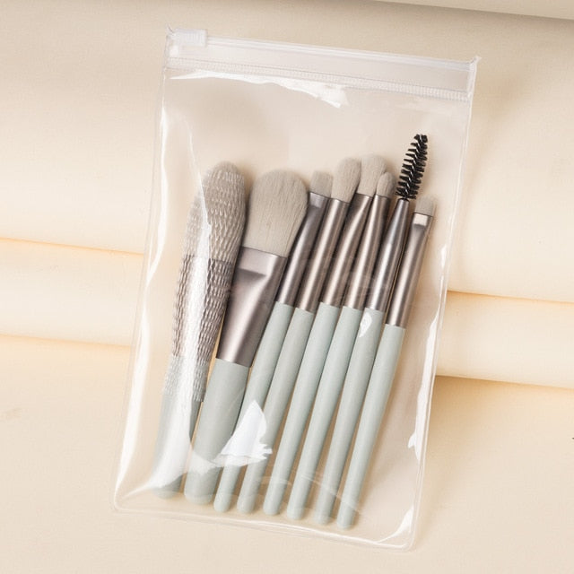 8 Piece Mini Makeup Brush Set w/ Travel Bag