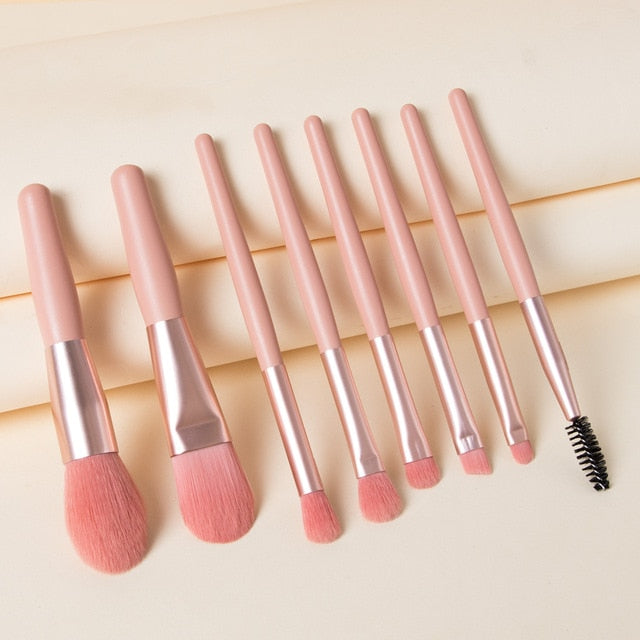 8 Piece Mini Makeup Brush Set w/ Travel Bag