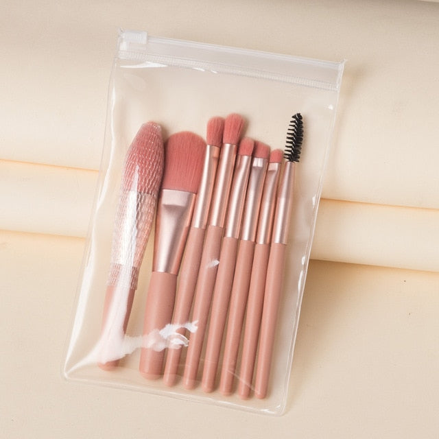 8 Piece Mini Makeup Brush Set w/ Travel Bag