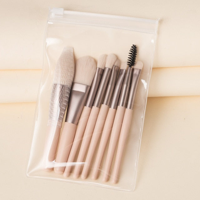 8 Piece Mini Makeup Brush Set w/ Travel Bag